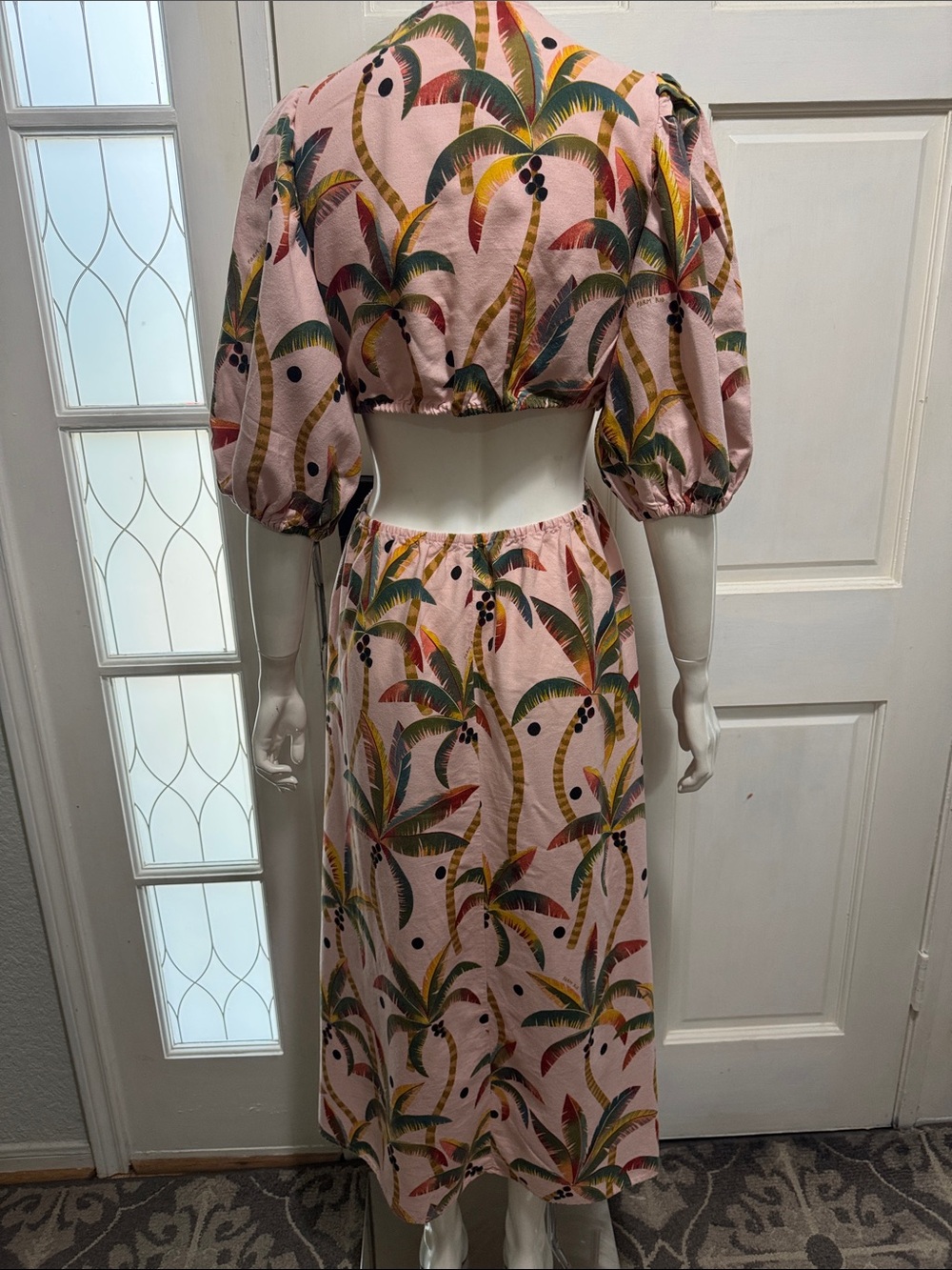 Farm Rio Cotton Pink Tropical Tie-Front Midi Dress Size Medium - Picture 12 of 16